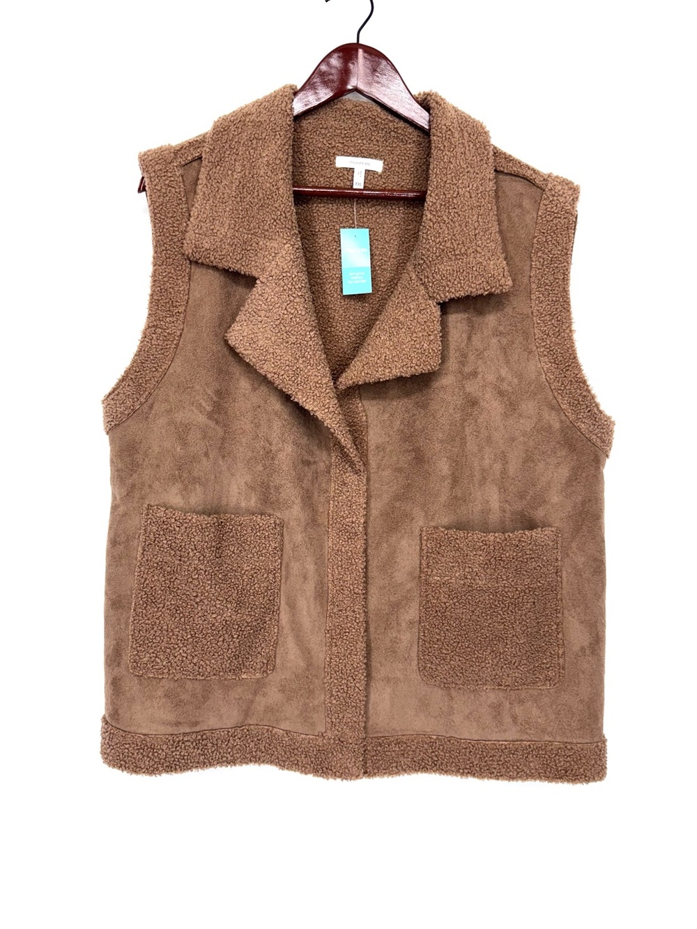 Maurices Brown Faux Suede Vest With Boucle Teddy Trim & Lining New Nwt Size XXL